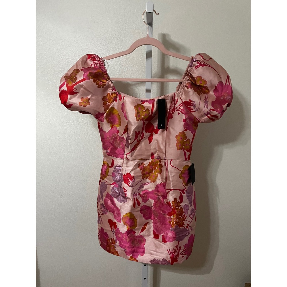 NWT Lulus So Stunning Light Pink Floral Jacquard Puff Sleeve Mini Dress Small - Picture 5 of 10